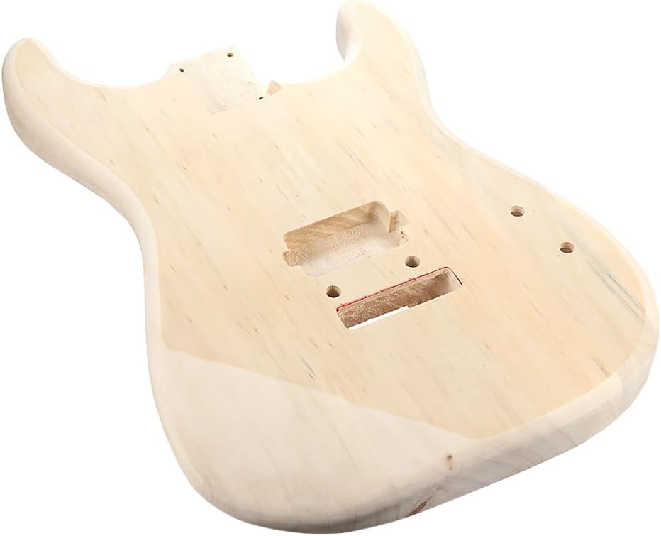 Electric Guitar Unfinished Poplar Wood with Single Pickup Hole for ST Electric Guitar Replacement Part,Three-Part Double-Tuned Soundhole Guitar Body