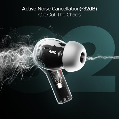 Image of Boat Airdopes Flex 454 ANC, 60Hrs Battery, Active Noise Cancellation(~32dB), App Support, 4Mics ENx, Fast Charge, v5.2 Bluetooth Earbuds, TWS Ear Buds Wireless Earphones with mic (Zinc White)