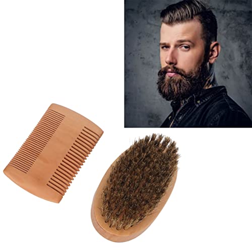 Kit de Pente de Escova para Barba, Pente Duplo de Madeira, Escova Macia, Estilo, Aparador, Kit de Cu