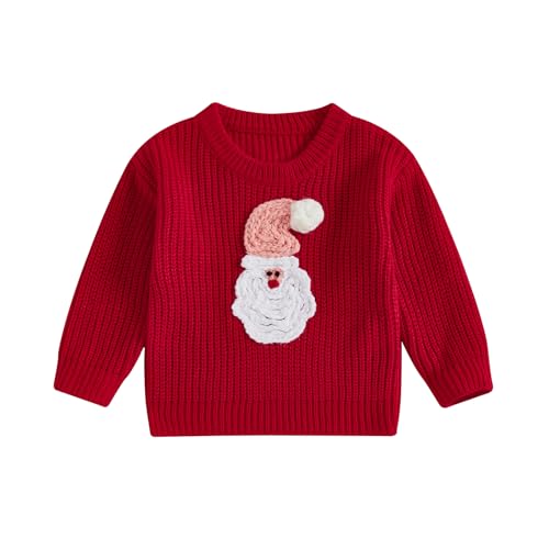 Christmas Baby Girl Boy Outfit Santa Claus Long Sleeve Knit Sweater Toddler Infant Newborn Sweatshirt Pullover (Red, 3-4 Years)