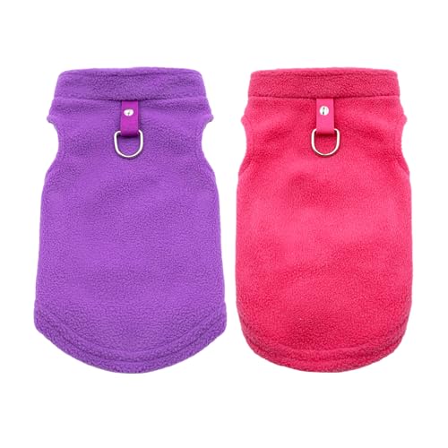 2 Stück/3 Stück Hundepullover Sweater für kleine Hunde und Katzen, Winter Warme Weiche Welpen Fleecepullover Bekleidung mit D-Ring (Violett+Rosa, S)