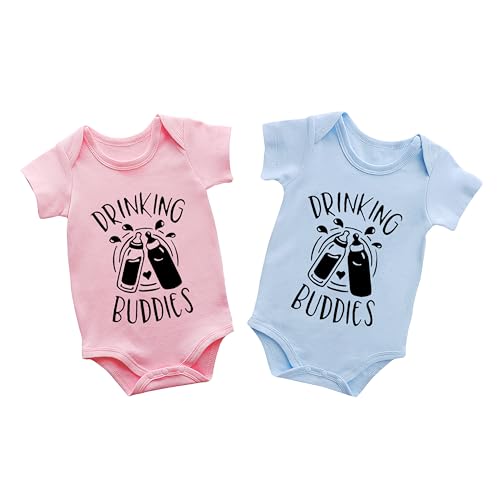 AOUYOA Baby Twins Bodysuits Drinking Buddies Newborn Baby Clothes Cute Toddler Outfits Infant Twin Unisex Romper(pb buddies 6m)