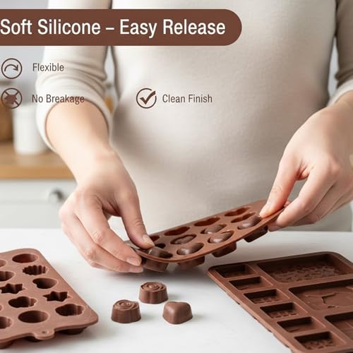 Image of Signamio 3 Pcs Chocolate Mould Set - Heart Shape & Multi Design, | Chocolate Mould Silicone for Candy Making | Durable Chocolate Silicone Mould for Creative Desserts