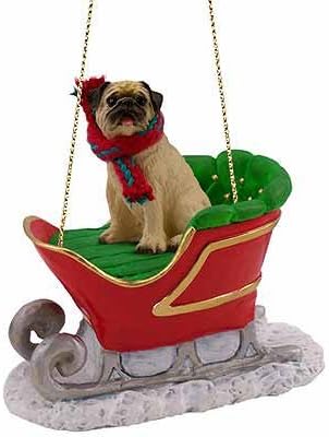 Conversation Concepts Pug Sleigh Ride Christmas Ornament Fawn - Delightful!