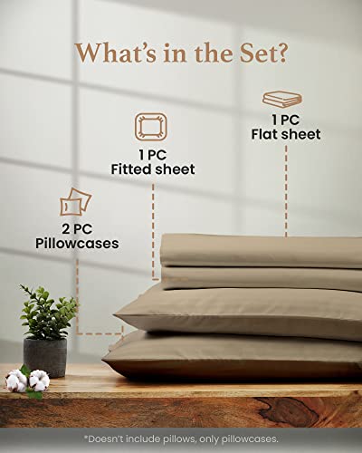 Image of Good Sleep Bedding 100% Egyptian Cotton King Size Sheets Set, 4 Piece Silky Sateen Weave King Bed Sheets, Ultra-Soft & Durable Hotel Luxury, 16 inch King Size Sheets Deep Pocket Set - Taupe