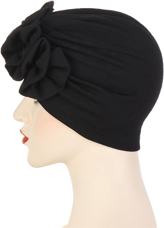 Chemo Turban Caps for Women - Bead Flower Solid Headwear Hats Pre Tied Headwraps for Cancer Patients - Image 5