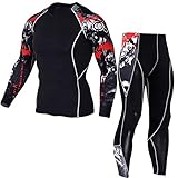 Men's Gym Running Fitness Kit Compression Pants Shirt Top Long Sleeve Jacket Set 2 PCS - Workout Outfit Set (X-Large, Colour 7)