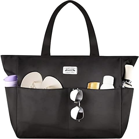 HOMESPON Large Waterproof Beach Bag for Women Sandproof Tote Bag Pool Bag with Zipper and Pockets for Travel Vacation Gym (Black) Cover