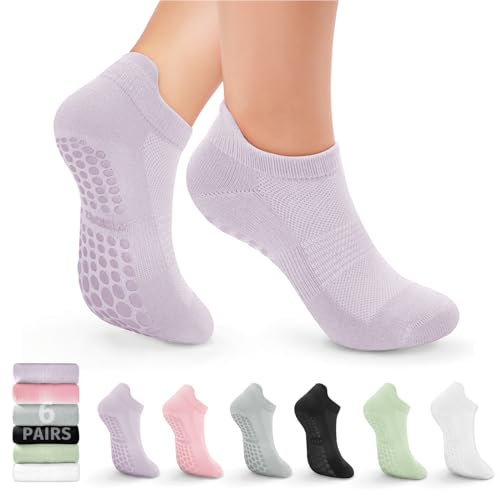 Image of 4 /6 Pairs Pilates Yoga Socks for Women | Non Slip Grip Socks | Athletic Barre Workout