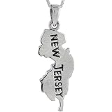 Sterling Silver New Jersey State Map Pendant Charm 1 3/4 inch Tall