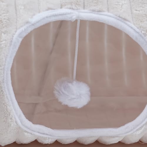 Image of FORMYCATIE Luxurious Cat Tunnel,43 inch Straight Cat Tunnel Toys with Balls for Indoor,Collapsible Peekaboo Cave for Kitten (White Stripe)