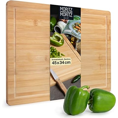 Moritz & Moritz Bamboo Chopping Board Large - 45 x 34 x 2 cm - Wooden Chopping Board with Juice Groove - Wooden Cutting Board for Cutting, Dressing and Serving Cover