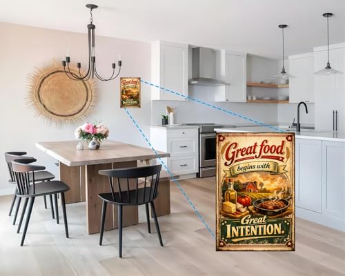 Great Food Begins With Great Intention Tin Sign Vintage Kitchen Wall Decor Rustic Farmhouse Cooking Quote Metal Poster Retro Culinary Art 8x12 Inch Food Lover Home Restaurant Cafe Wall Display — view 2
