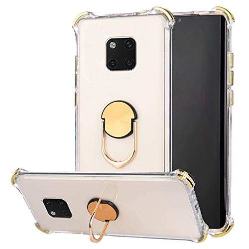 Robinsoni Case Compatible with Huawei Mate 20 Pro Cover Silicone TPU Case Transparent Four-corner Airbag Drop-proof Case with Ring Clear Kickstand Cover Ultra Thin Bumper Shockproof Ring Case Gold