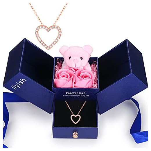 llyish Regalo Mujer Rosa Eterna Hecha a Mano Caja Regalo con Oso Rosado Joyería Regalos Original Navidad Regalos para Madre Novia Ella Cumpleaños Día de San Valentín Día de la Madre Aniversario
