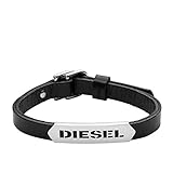 Ein Anhänger aus Edelstahl mit graviertem Logo verleiht diesem schwarzen Diesel Lederarmband einen ausgefallenen Military-Look, der sich perfekt für Layering eignet.