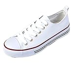 Shop Pretty Girl Women's Casual Canvas Shoes Solid Colors Low Top Lace up Flat Fashion Sneakers (8, White)