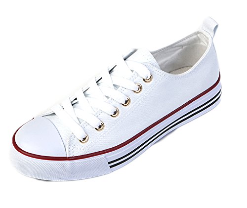 Shop Pretty Girl Women's Casual Canvas Shoes Solid Colors Low Top Lace up Flat Fashion Sneakers (8, White)