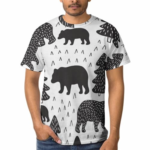 Tee-shirt homme avec motif arbres et ours noirs, coupe moderne et tissu doux