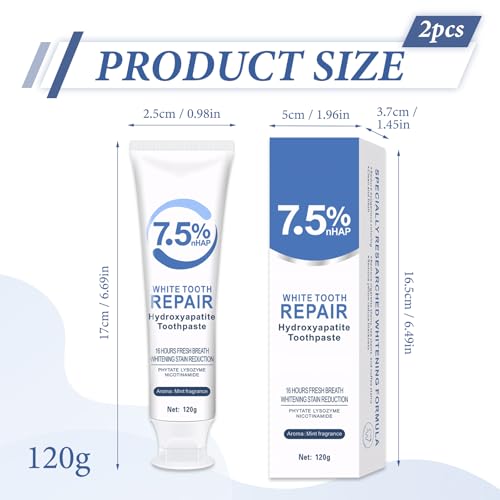 2 Stück Hydroxylapatit Zahnpasta Ohne Fluorid, Frischer Atem Zahnpasta Hydroxylapatit, Tiefenreinigung Hydroxyapatite Zahncreme, Remineralisierungszahnpasta Ganzheitlicher Schutz für Zähnen – Bild 3
