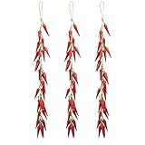 VIOCIWUO 3Pcs Artificial Red Peppers, Simulation Lifelike Vegetable Fake Hanging Chili Pepper String Fruit Garland Vine for Home Kitchen Farm Party Wall Decoration, Red.