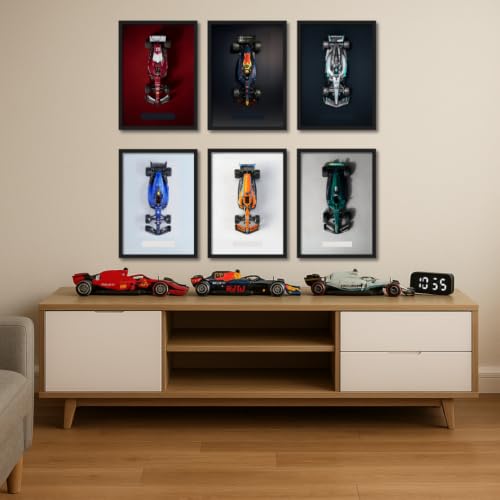 Image of ArtAction Formula One Cars Top View Set of 6 Wall Frame Posters | A4 Size Framed F1 Car Artwork for Living Room, Bedroom & Office | F1 Teams Gift Set