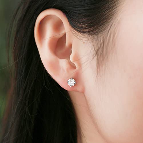 Blouroos Moissanite Stud Earrings For Women Man 1 Carat 18K Real White Gold Plated Round Cut Lab Grown Fake Small Diamond 925 Sterling Silver Cartilage Piercing Screw Back Hypoallergenic Nickel Free #TOP1