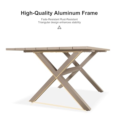 Image of PURPLE LEAF 5 Pieces Outdoor Dining Set with Patio Aluminium Dining Table and Wicker Chairs Modern Furniture Cushions Sets for Backyard Indoor Decor Kitchen Champagne