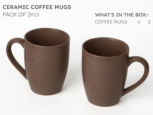 Image of Bodhi House Handcrafted Ceramic Coffee Mug Set of 2 Pieces (300 Ml), Stoneware Tea Cup, Microwave Safe Medium Milk Mug, Matte Finish, Ideal for Daily use, Casual Gatherings and Gifting, Coffee Brown