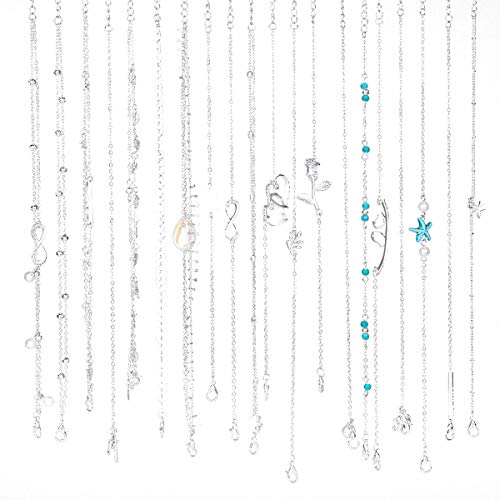 Boho Ankle Chains Bracelets Adjustable Beach Anklet Foot Jewelry Set Anklets for Women Girls (Sliver, 20 pcs)