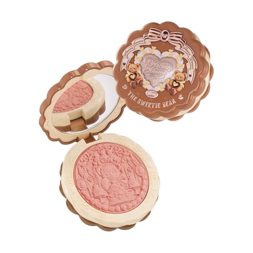 Rubor en polvo rosa melocotón brillante de The Sweetie Bear Collection Flower Know, tono Silk Satin, para mejillas, maquillaje facial modulable y difuminable, suave y duradero (Garden Picnic)