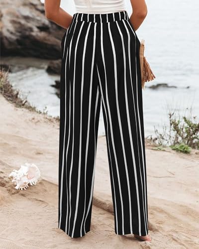 Summer Pants for Women High Waist Wide Leg Pants Buttoned Up Lounge Trousers Straight Dressy Pant with Pockets4