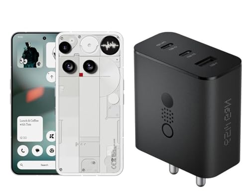 Image of Mudo CMF 65W Gan Trio Charger Adapter | 3 Port USB Type C To A Fast Wall Charging Adaptor Compatible With CMF Phone 1 /2A Plus /2A /2 /Phone 3A & Specially For Phone 3 /Samsung Galaxy S24 Ultra (Black)