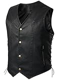 HOOD CREW Mens Motorcycle Faux Leather Vests Classic Black Riding Biker Vests With Zipper Pockets