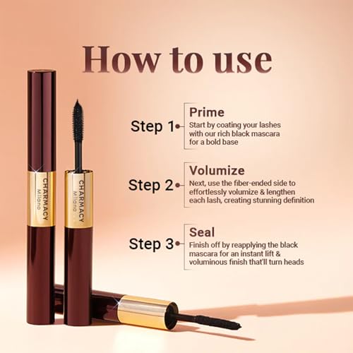 Image of CHARMACY Power Lash Mascara with Fibres - 5X Volume & False Lash Effect, Dual-Side Wand for Lengthening & Volumizing, Long-Lasting 8H Wear, Lightweight & Easy Removal