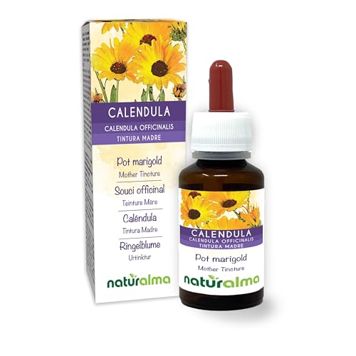 Ringelblume (Calendula officinalis) Köpfchen (Blüten) Alkoholfreier Urtinktur Naturalma - Flüssig-Extrakt Tropfen 60 ml - Nahrungsergänzungsmittel - Veganer