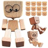 Shaking Wooden Man, Shaking Wooden Man Figure for Car Dashboard, Handmade Shak Feet Woodens Doll, Funny Cars Ornaments Wood Desktop Decor, Car Dashboard Accessories with 12PCS Magnetic Expressions
