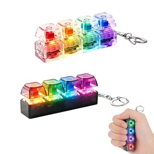 2 Stück Licht Fidget Tastatur Spielzeug - 2 Beleuchtungsmodi Fidget Schlüsselanhänger Mini Tastatur 4 Tasten Anhänger Keyboard-Fidget Klicker Stress Spielzeug für Erwachsene Partygeschenke