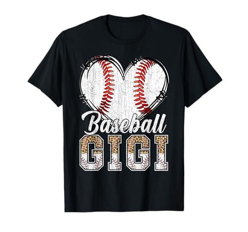 Softball Baseball Gigi Heart Leopard Print Mother's Day T-Shirt