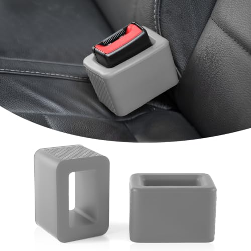 Image of Amiss 2PCS Seat Belt Buckle Holder, Universal Silicone Rear Seat Belt Booster & Fixer for Easy Access, Keeping Receptacle Upright, Car Interior Accessories-Fits Most Cars (Gray)