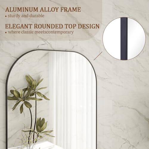 Image of Koonmi Mirror, 71x26 inch Full Length with Stand, Black, Rounded Top, Floor Mount, Aluminum Frame, for Bedroom, Living Room