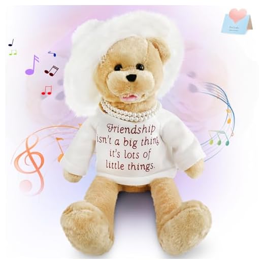 Houwsbaby Electronic Lady Teddy Bear Musical Stuffed Animal Singing and Swinging Plush Toy Interactive Animated Gift for Kids Girls Boys Babies Companion Mother's Day Birthday Holiday, 20'' (White)