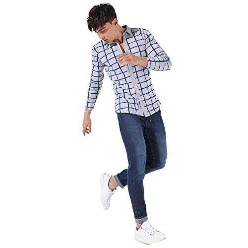 Image of campus sutra Men's Collared Button Up Regular Fit Shirt For Casual Wear | Premium Stretchable Cotton Regular Fit Shirt Crafted With Regular Sleeve, Comfort Fit & High-Performance For Everyday Wear