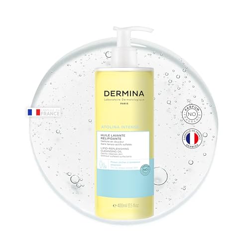DERMINA Huile Lavante Gel Douche Relipidante - Nettoyant Visage & Corps - Niacinamide & Allantoïne pour Peaux Sèches et Sensibles - Sans Parfum - Séries ATOLINA 400 ml