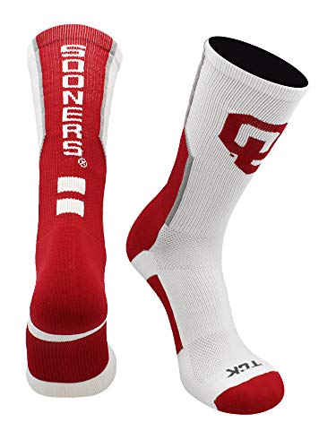 TCK Oklahoma Sooners Perimeter Crew Socks (Crimson/Grey/White, Large) - Crimson/Grey/White,Large
