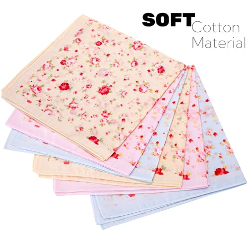 15 Pack 17" Cotton Handkerchiefs for Women, Women's Soft Hankies with Floral Print, Ladies Vintage Pocket Handkerchief, Multicolored Square Head Scarf for Wedding, Tea Party Favors, Gifts3