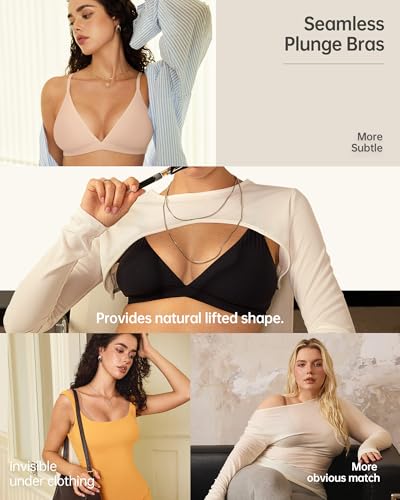 Image of OEAK Women Triangle Unlined Bra Wireless Pull On Plunge Bras