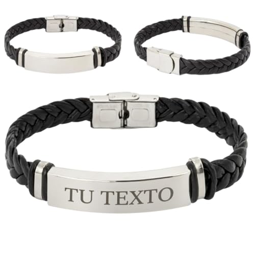 Pulsera hombre personalizada regalo - Material de cuero y acero inoxidable con...