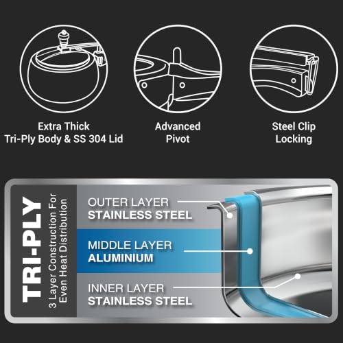 Image of Milton Pro cook Triply Stainless Steel Royal Curve Inner Lid Pressure Cooker 3 Litre | Induction & Gas Stove Compatible| Even Heat, Healthy Cooking | Safe & Durable, ISI Certified, 5Y Warranty, Silver