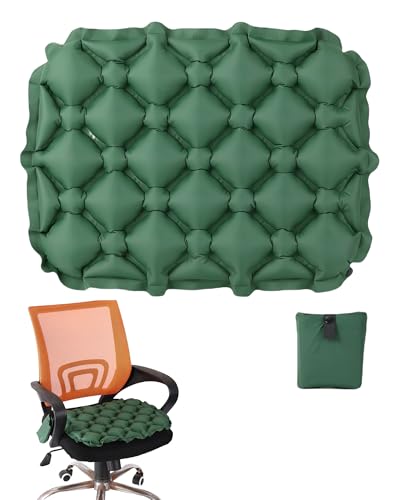 Yemaxエアークッション 座布団 ポータブルクッション 折りたたみクッション 携帯 観戦用 キャンプ 携帯 座布団 お尻が痛くならないアウトドアマット 3D立体厚さ5cm お尻 旅行 便利グッズ 釣り/花見/飛行機 収納ケース付き 持ち運び便利-グリーン